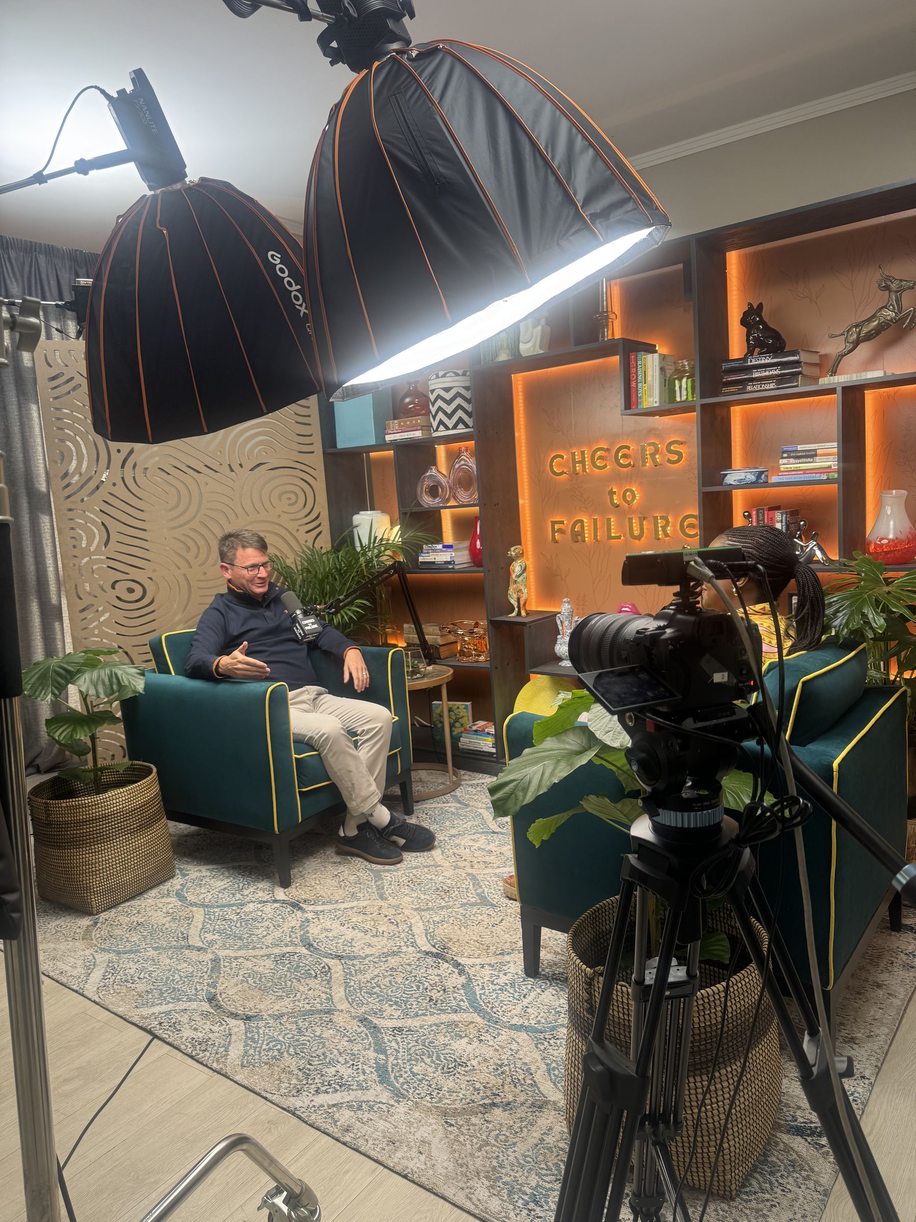 The Cheers To Failure podcast set, designed and built by Reason Media in Cape Town